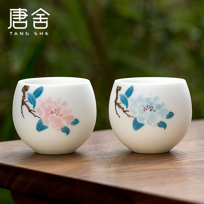 Tang s hand - made couples to cup wedding gift peony white porcelain kung fu tea cup sample tea cup single CPU master CPU