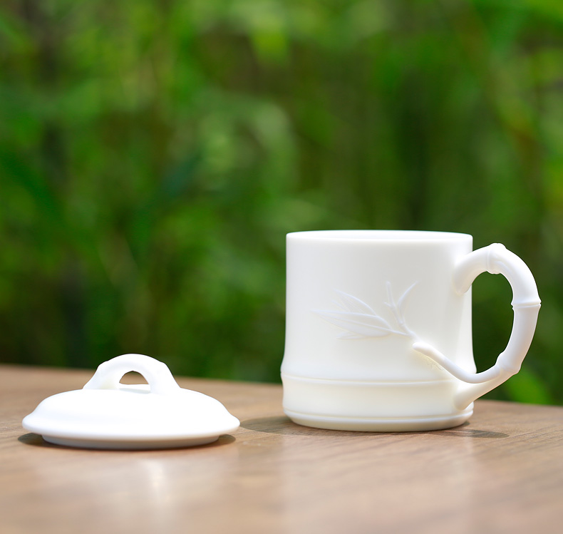 Don difference up jade porcelain dehua white porcelain office cup checking bamboo with master cup with cover cup, President of the conference room, tea cups