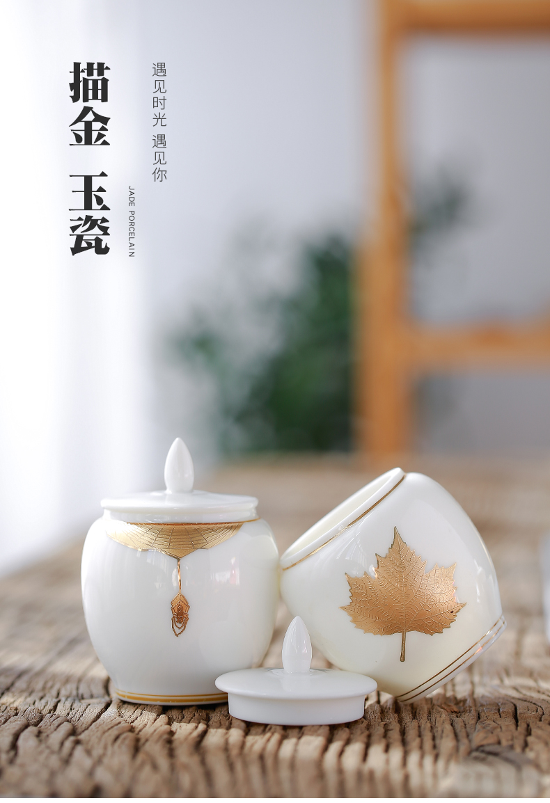 Tang s suet jade porcelain paint dehua white porcelain small wake receives storage ceramic jar of mini caddy fixings tea taking