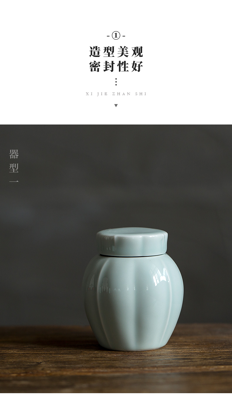 Don difference up pumpkin travel ceramic tea storehouse caddy fixings archaize shadow blue glaze with tin kwai kwai form small green POTS