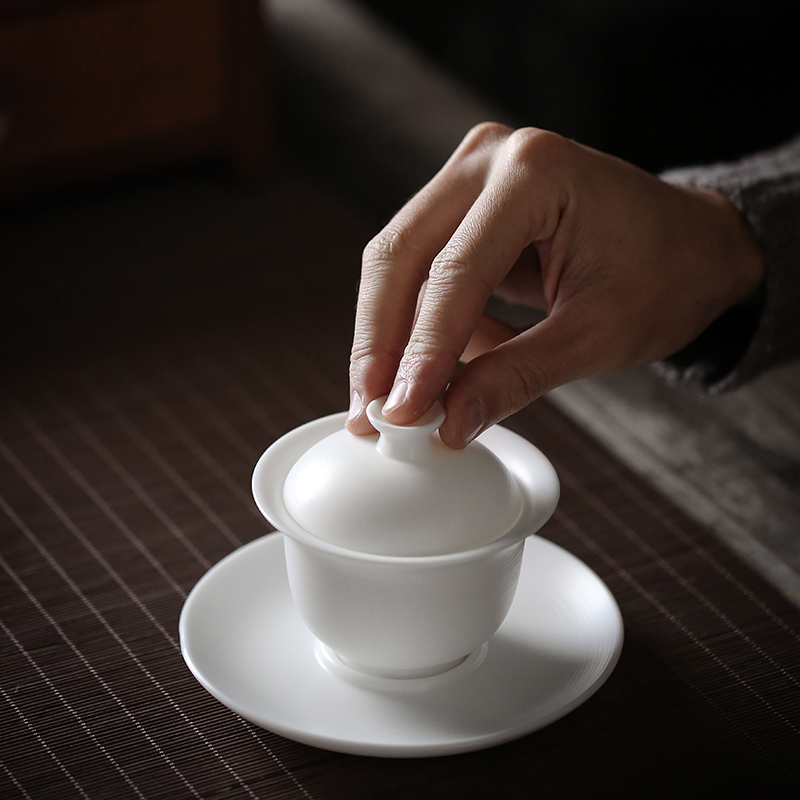 Don difference up high - end manual suet jade white porcelain of a complete set of kung fu tea set jade porcelain filtering tureen tea cups