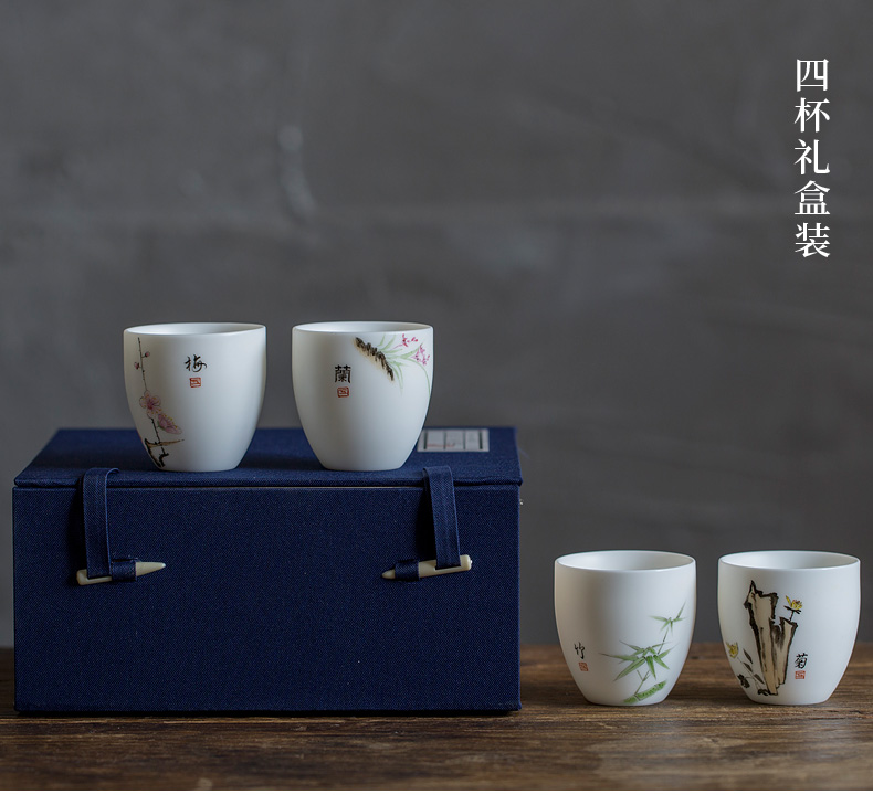 Tang s hand - made by patterns suet jade dehua white porcelain cup sample tea cup ceramic masters cup single cup by hand