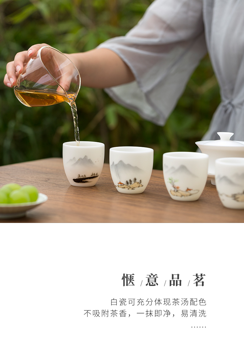 Tang s hand - made suet jade white porcelain ceramic kung fu tea cups landscape master cup household utensils customize sample tea cup