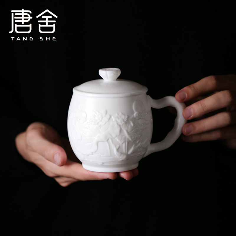 Don difference up manual its dehua white porcelain teacup office cup personal keller cup with cover the sample tea cup