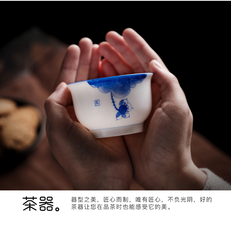 Tang s hand - made LAN make up the master cup sample tea cup white porcelain teacup ceramic thin foetus household kung fu tea set a single single CPU