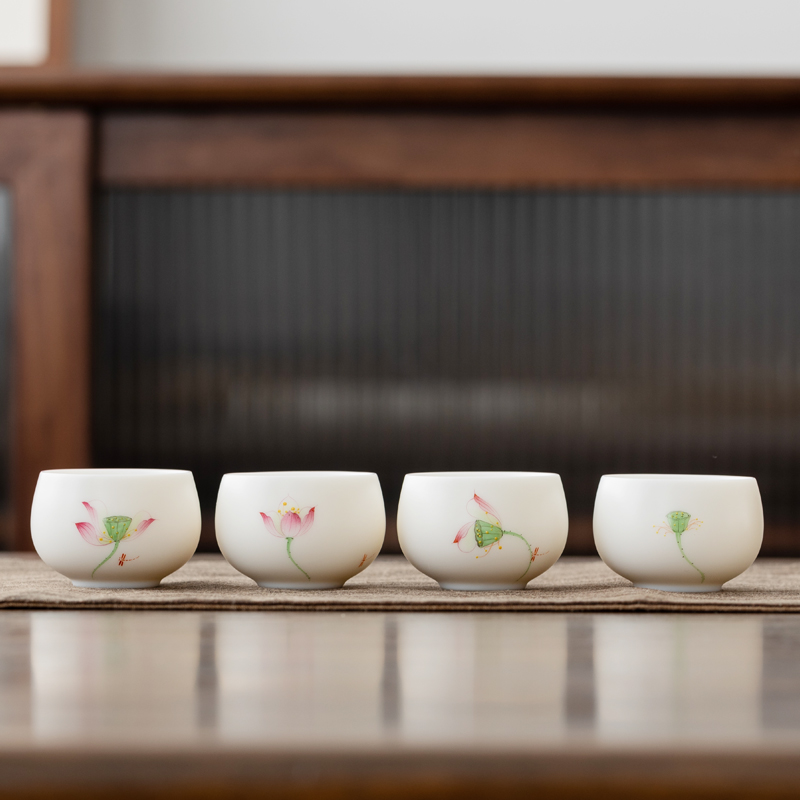 Tang s hand - made master cup single CPU suet jade white porcelain pure manual small female ceramic cup tea kungfu tea set