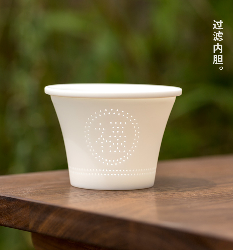 China tang dehua white porcelain manual Chinese ceramic filter with cover cup office household glass tea cup