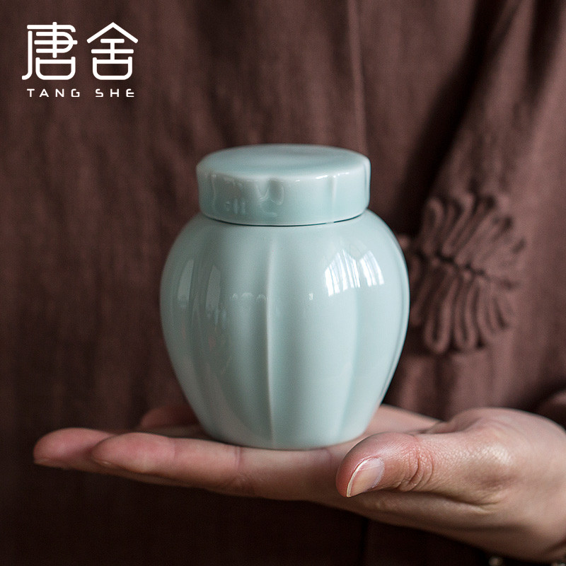 Don difference up pumpkin travel ceramic tea storehouse caddy fixings archaize shadow blue glaze with tin kwai kwai form small green POTS