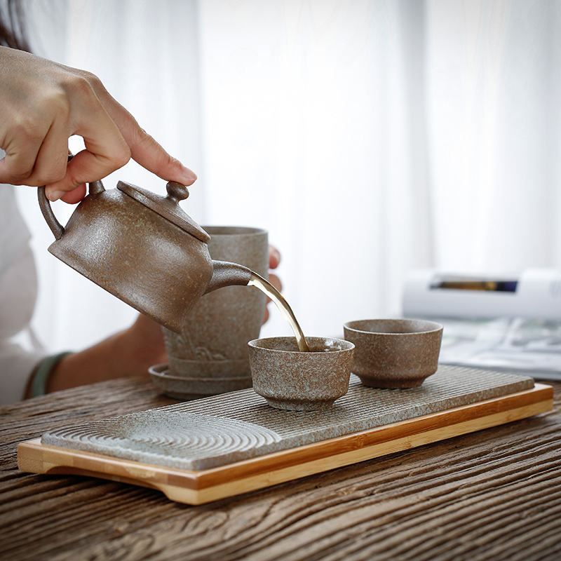 Don difference up coarse pottery pot a pot of three cups of tea set gifts home office make tea dry terms plate tea tray gifts