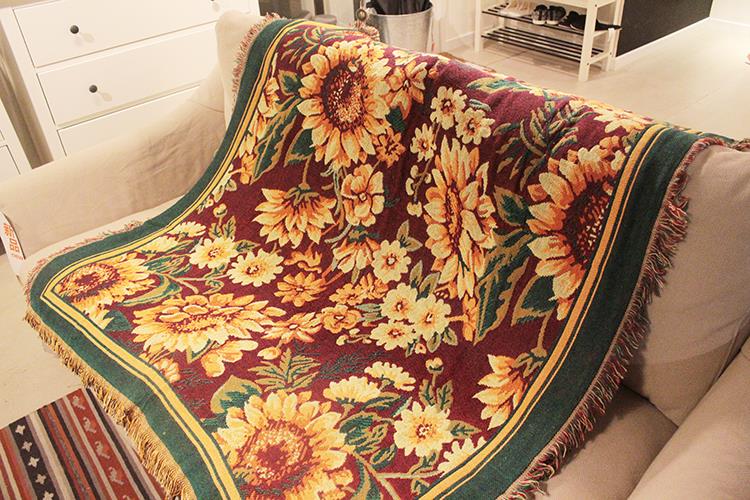 Double sided blanket cushion cover blanket cloth art line Chrysanthemum African Countryside American Thick Solid Sofa Mat Foreign Trade Multifunction Cover Blanket