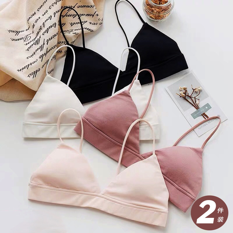 Summer beauty back cotton small chest strap tube top sexy ultra-thin French triangle cup bra no steel ring underwear girl