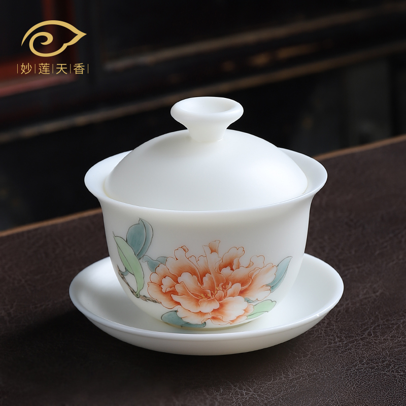 Mailan Tianxi Delic Yu Yu white porcelain three - tall bowl of single hand - drawn Yuli Spring brew cup bowl upgrade
