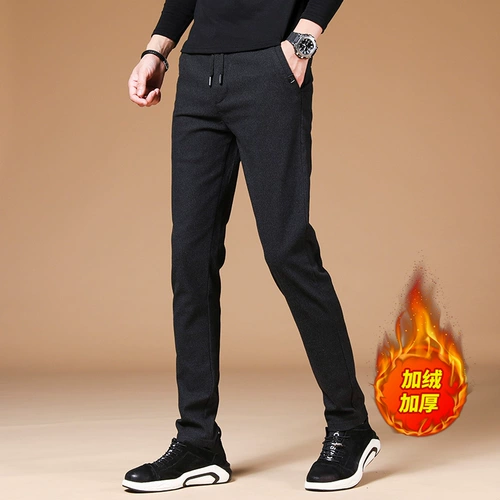 Мужские демисезонные штаны для отдыха, шерстяной комплект, увеличенная толщина, свободный прямой крой