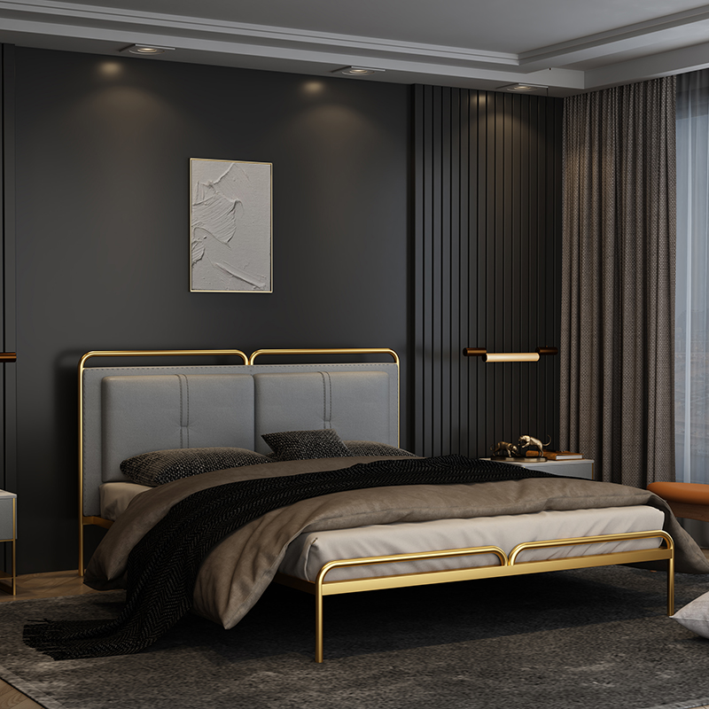 Nordic Master Sleeper Tech Cloth Light Extravagant Modern Leather Bed Wedding Bed Metal Iron Art Minima Double Bed 1 8 m Shock Large Bed