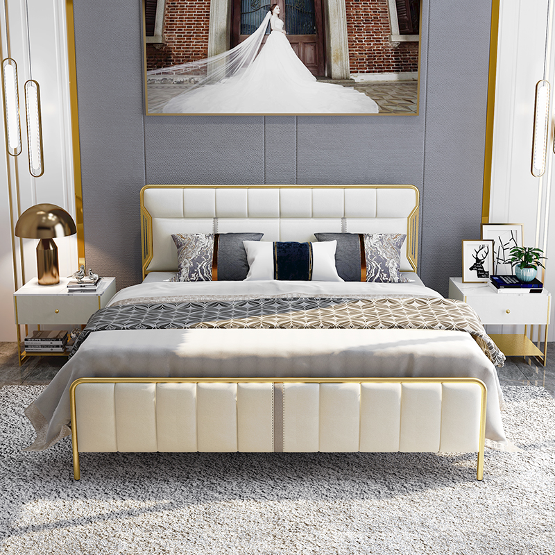 Nordic light extravagant bed modern minimalist tech cloth soft bag master bedroom with double bed net red 1 5 m 1 8 m iron art bed