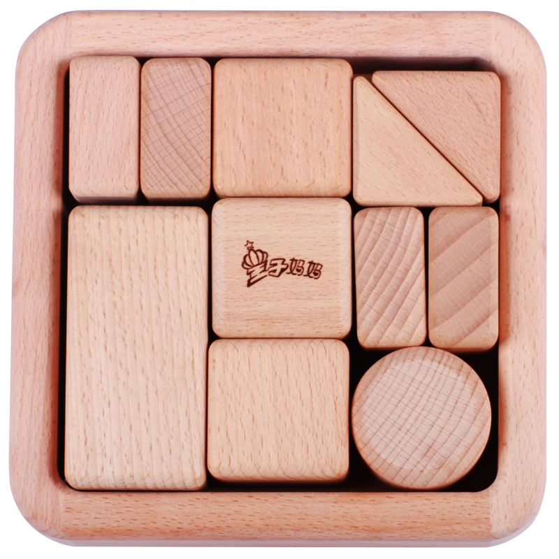 The large block is 0 - 1 - 1 year 2 - 3 weeks without paint can bite solid wood granules baby puzzle toy boys and girls