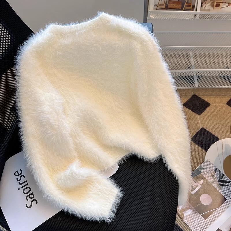 Autumn and Winter New Style Pure Desire Thick Faux Mink Long-Sleeved Sweater for Women, Designer Niche High-End Short Knit Top