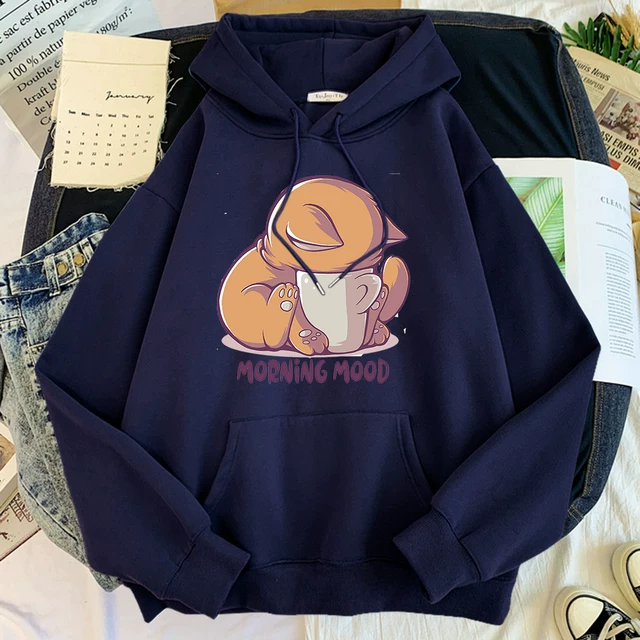 [Худи kawaii кот Cartoon Print женское худи с капюшоном]