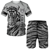 Summer Tiger King Mens T-Shirt Shorts Suit Cool Animal 3D P