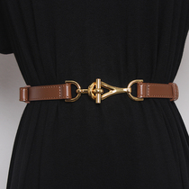 Retro Golden Horse Buckle With Skirt Sweater Leather Waist B