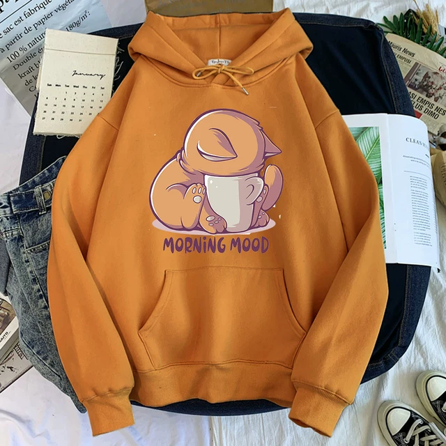 [Худи kawaii кот Cartoon Print женское худи с капюшоном]
