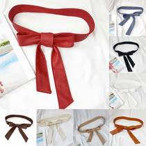 Female Soft Pu Leather Elegant Bow Knot Tie Wrap Around Wais