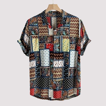 Shirts For Men Vintage Ethnic Style Printed Shirt Loose Shor