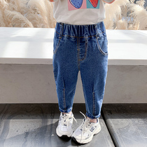 Female Baby Jeans Spring Autumn Children Small Feet Sashimi Elastic Pants Ocean Gas 2021 Autumn Clothing Girl Casual Long Pants