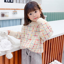 Girls sweater pullover autumn winter clothing 2020 new children Base shirt flower check pattern foreign baby sweater top