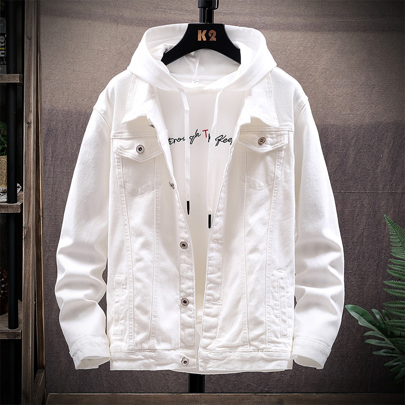 2026 New White Men's Spring and Autumn Korean Style Denim Jacket Loose Trendy Men's Clothing ins Jacket Top 2026 New White Men's Spring and Autumn Korean Style Denim Jacket Loose Trendy Men's Clothing ins Jacket Top