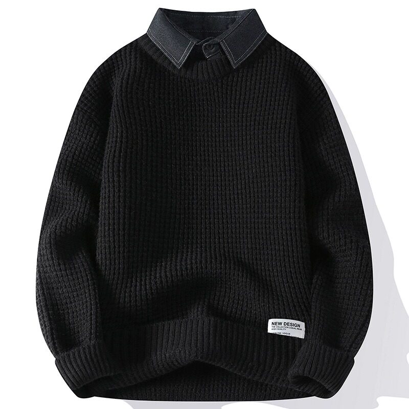 Shirt Collar Sweater Male Winter Leave Two Knit Jersey Men Hitch Bottom Jersey Teen Superior Warm Wire Clothe-Taobao