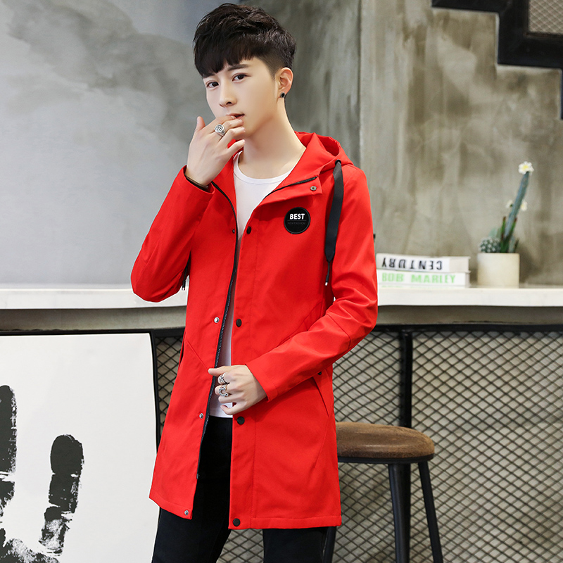 Mùa xuân và mùa thu áo khoác mới nam Hàn Quốc phiên bản của chiếc áo khoác xu hướng lớn màu đỏ đời cũ trang trí nam nam áo gió trong mô hình dài