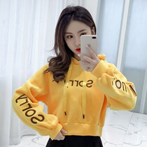 reversed gold velvet sweatshirt womens spring short Korean style loose velvet thick hooded jacket student all match top