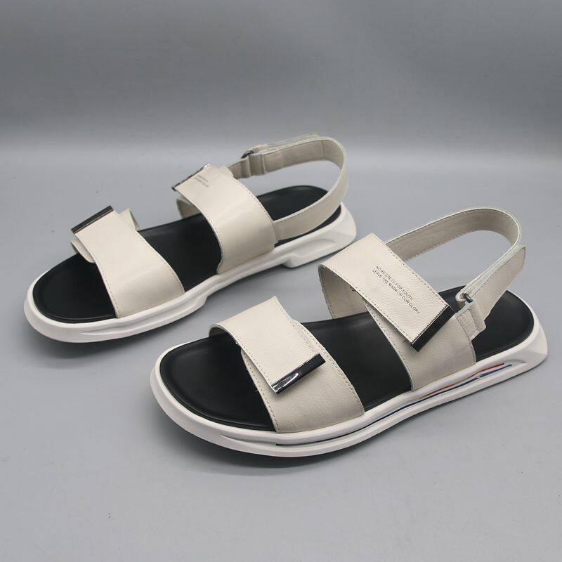 Foreign trade export tail single leak leather sandals men's summer soft bottom non-slip comfortable deodorant men's Roman beach shoes