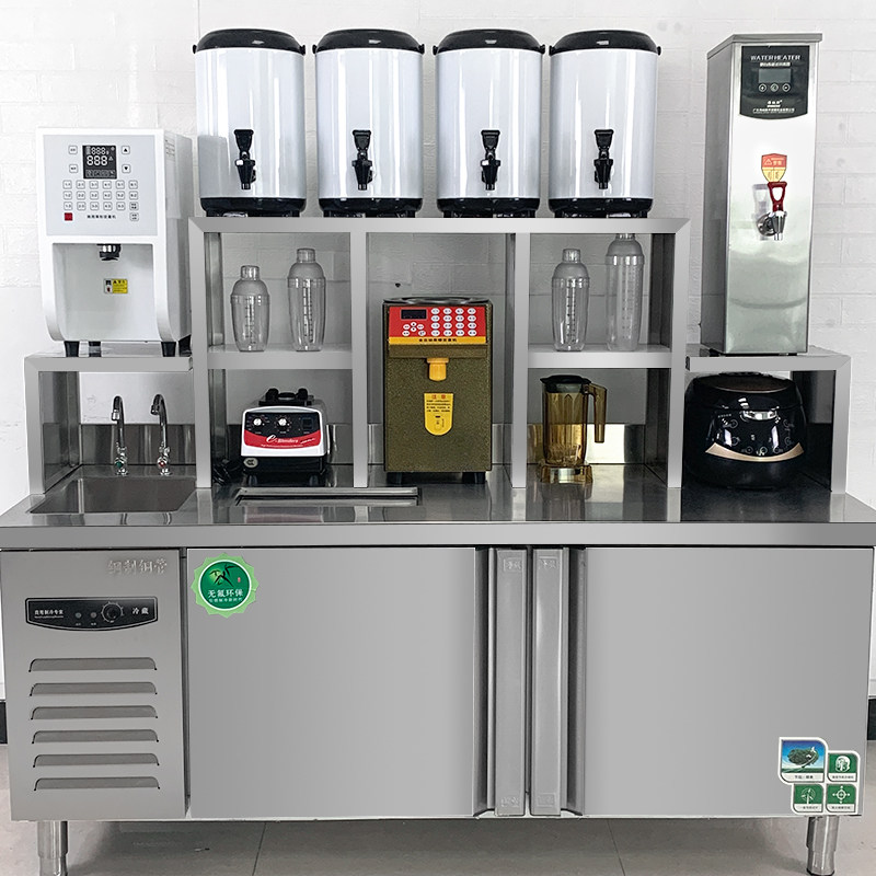 Milk tea shop equipment full set of water bar worktop refrigerated freezer stainless steel operating table water bar Commercial fridge
