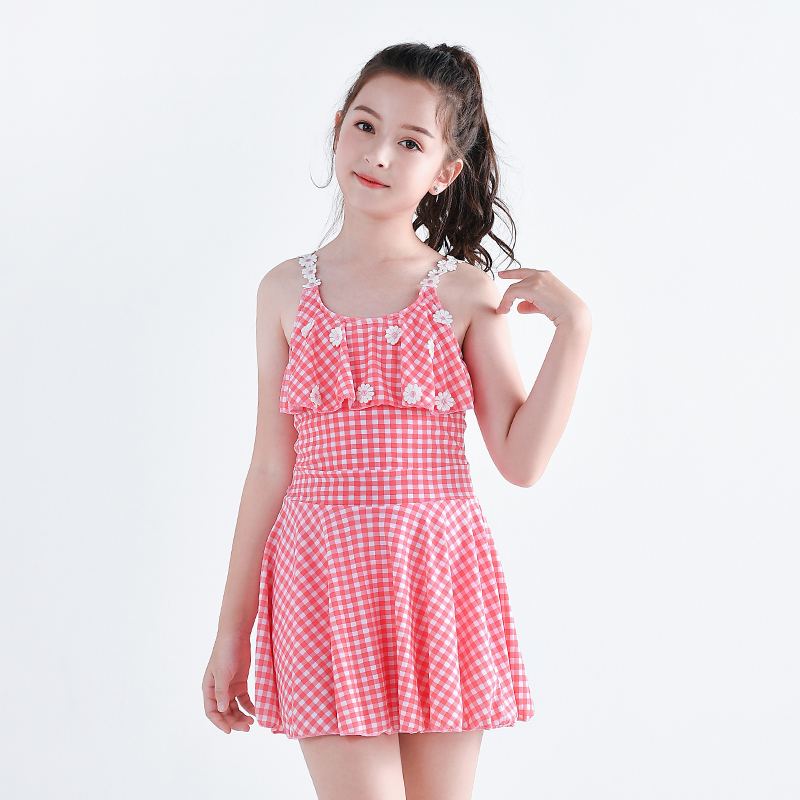 Children's swimsuit girls in the big boys and girls 10-12-15 years old boxer one-piece girls swimming suit students plus size