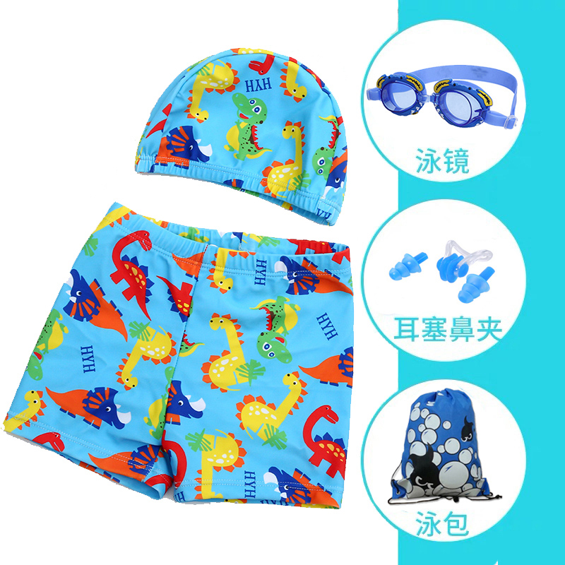 Children's swimming trunks Boys flat angle cartoon bathing suit Hooded baby boy large and medium children two-piece spa swimsuit