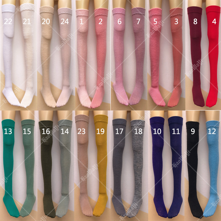 Good Baby Clothes Bjd Doll Long Cotton Socks Doll Socks Black White Green Pink Blue Purple Gray Yellow