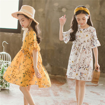 UK NEXT KISS Kids 2019 Summer New Medium And Big Boy Korean Edition Casual Floral Short Sleeve Dress Cotton