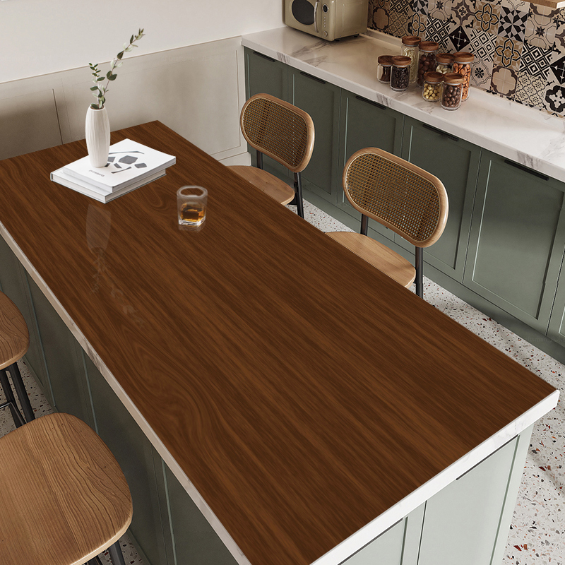 Chinese imitation real wood grain printed brown striped bright face table mat waterproof anti-oil and burn-proof home free tea table cloth