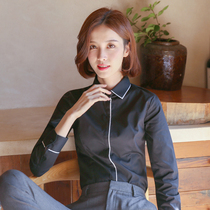 Professional black shirt female 2021 Spring and Autumn New Long Sleeve Striped work clothes slim gray shirt bottoming work