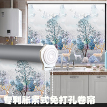 Expansion roller blinds curtain lifting punch-free bathroom household kitchen toilet full shading shading waterproof roll-pull type