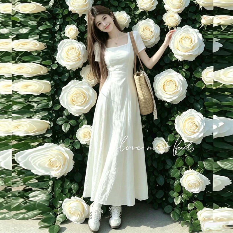 White Dress, Extra-Long Version for Tall Women, Student Style, Super Long Version, Summer, Slightly Plus-Size, Gentle A-Line Dress, Long Skirt White Dress, Extra-Long Version for Tall Women, Student Style, Super Long Version, Summer, Slightly Plus-Size, Gentle A-Line Dress, Long Skirt