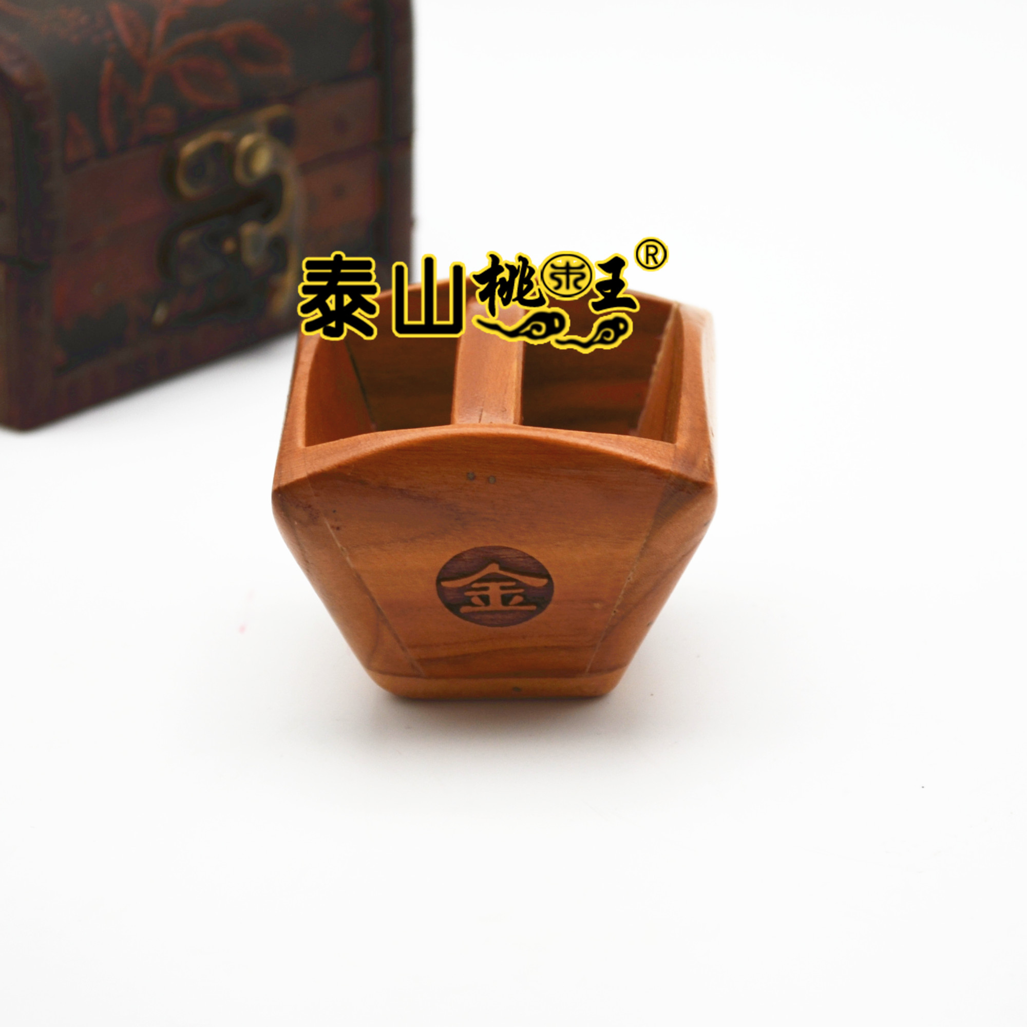 Peach wood rice bucket wood bucket day gold wooden ornaments home opening antique cornucopia