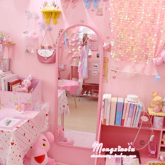 Cô gái màu hồng trái tim gương dài sàn gương mềm chị gái phòng thay đồ gương phù hợp gương sinh viên ký túc xá thử quần áo gương - Gương gương vệ sinh