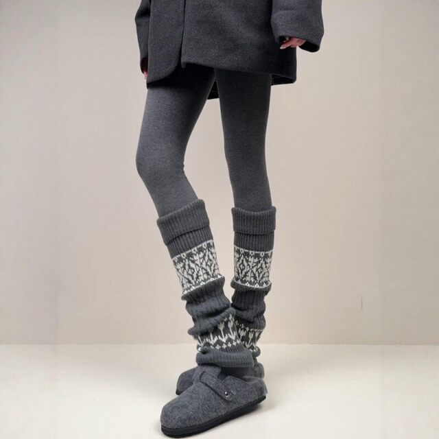 Fair Isle Socks Pile Socks Women's Autumn and Winter Pantyhose Thickened Warm Long Leg Sleeves Slimming Girls' Calf Socks