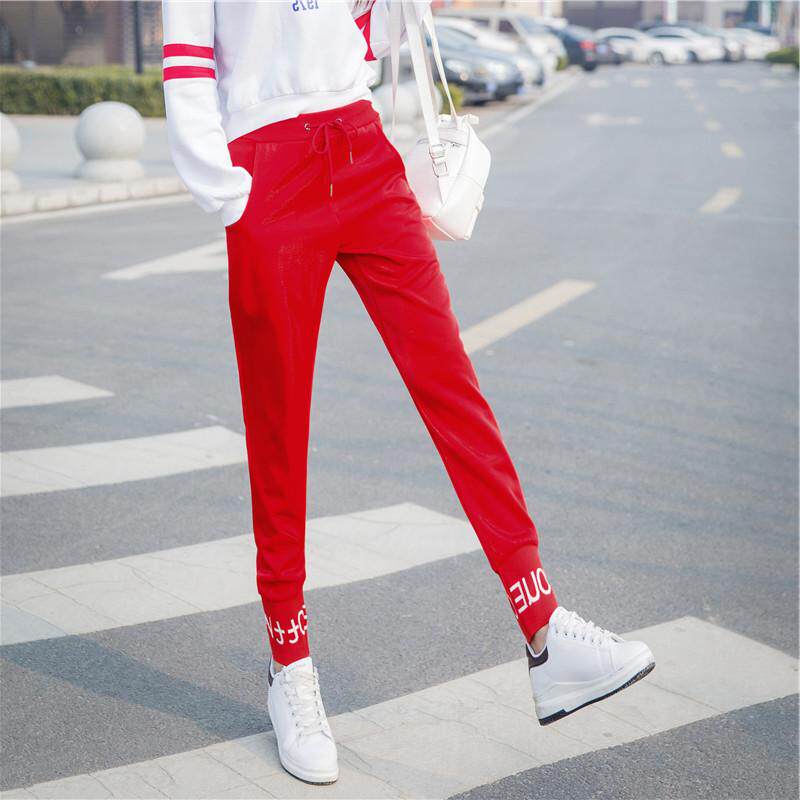 Fila Peile 2022 spring and autumn sports pants trousers close up all-match tide casual thick cotton pants women's red loose feet