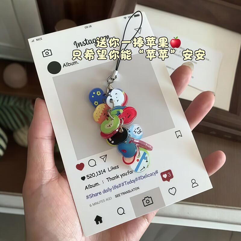 Cute Dopamine Apple Acrylic Button Creative Pendant Phone Chain Planner Accessory Mini Cute Keychain