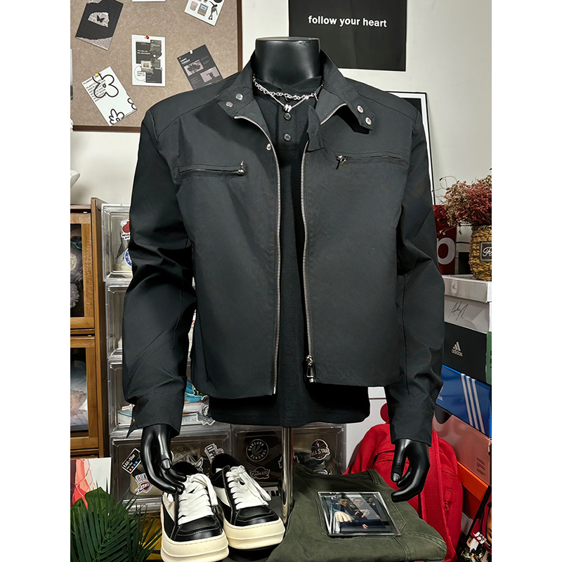 Black Cleanfit Short Padded Shoulder Jacket for Men, High-End, Cool and Stylish, Suitable for Spring and Autumn, American High Street Harrington Jacket Black Cleanfit Short Padded Shoulder Jacket for Men, High-End, Cool and Stylish, Suitable for Spring and Autumn, American High Street Harrington Jacket