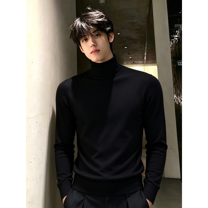Men's Slim-Fit Turtleneck Base Shirt for Autumn and Winter, Fleece-Lined and Thickened Knit Sweater, Casual Old Money Style Sweater Men's Slim-Fit Turtleneck Base Shirt for Autumn and Winter, Fleece-Lined and Thickened Knit Sweater, Casual Old Money Style Sweater